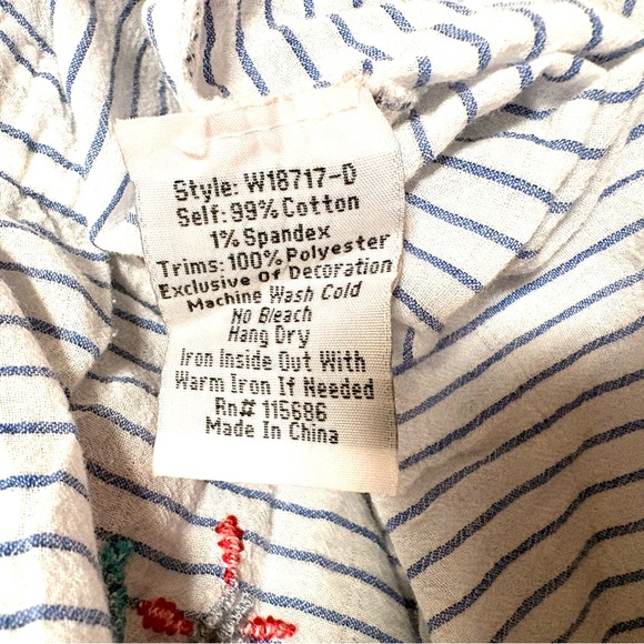 Johnny Was Blue and White Striped Embroidered Colorful Blouse - Picture 5 of 9